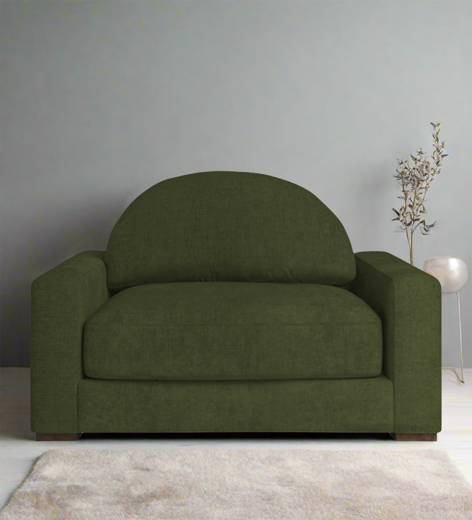 Adara Fabric 1 Seater Sofa In Olive Green Colour