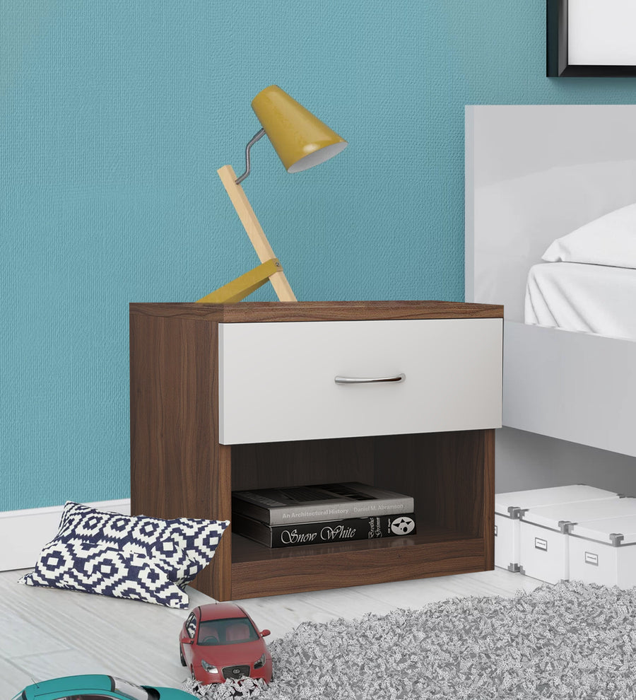 Rona Bedside Table With Drawer in Oral Walnut & Frosty White Finish - Febonic Living