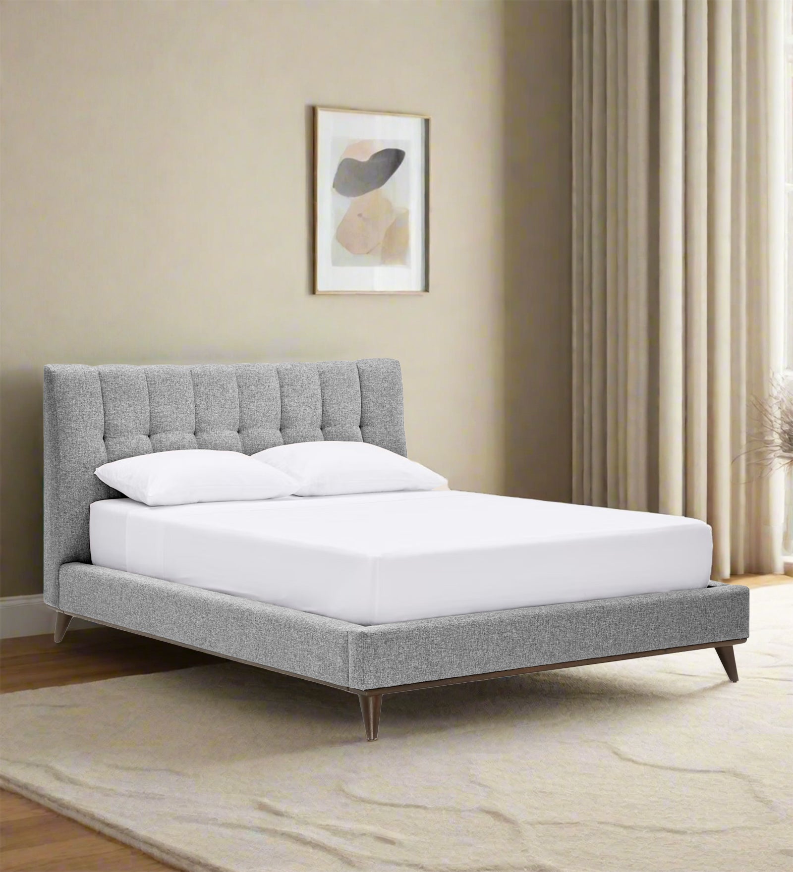 Jasmin Fabric Upholstered King Size Bed in Lit Grey Colour - Febonic Living