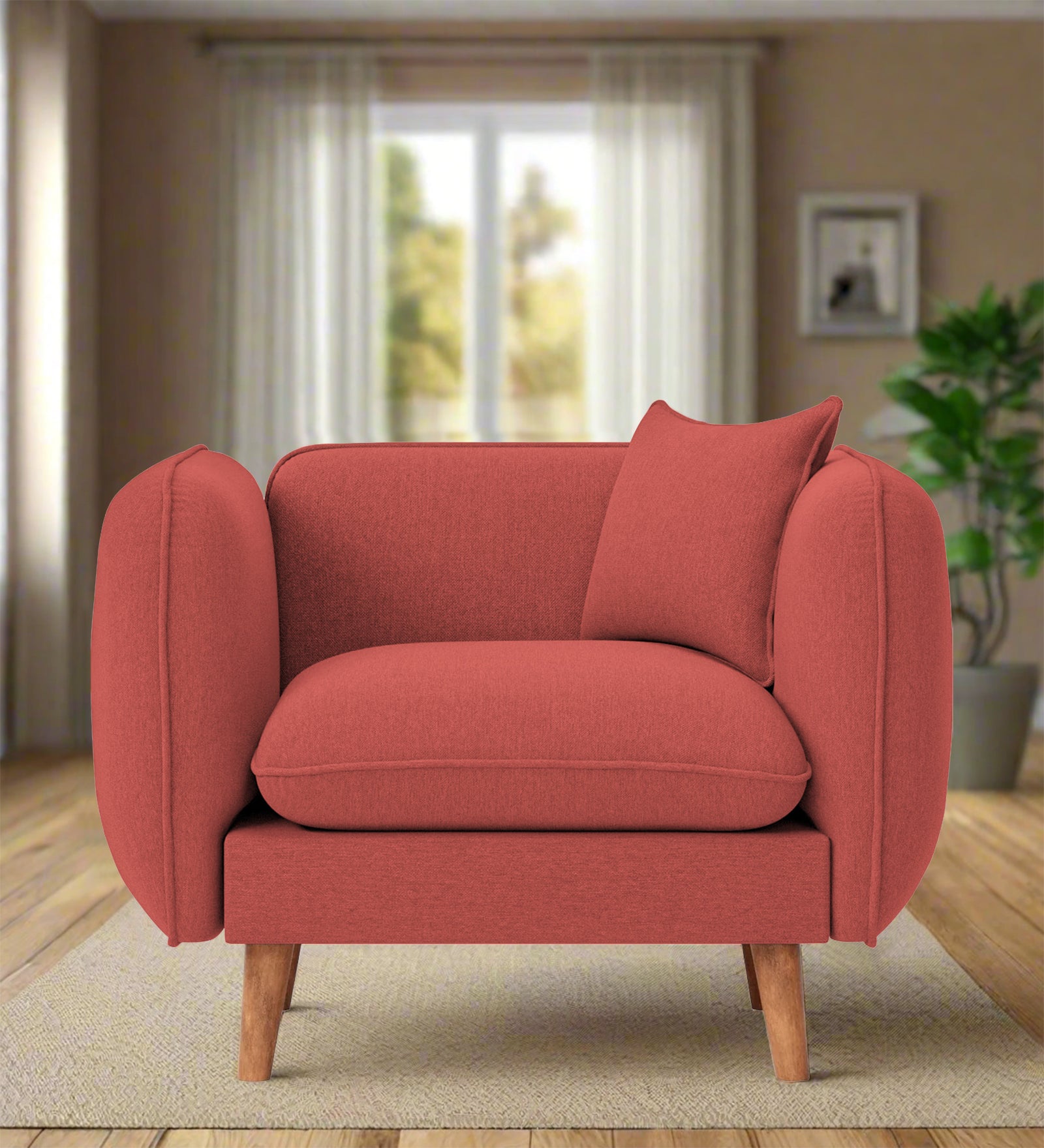 Reva Fabric 1 Seater Sofa In  Salmon Pink Colour - Febonic Living