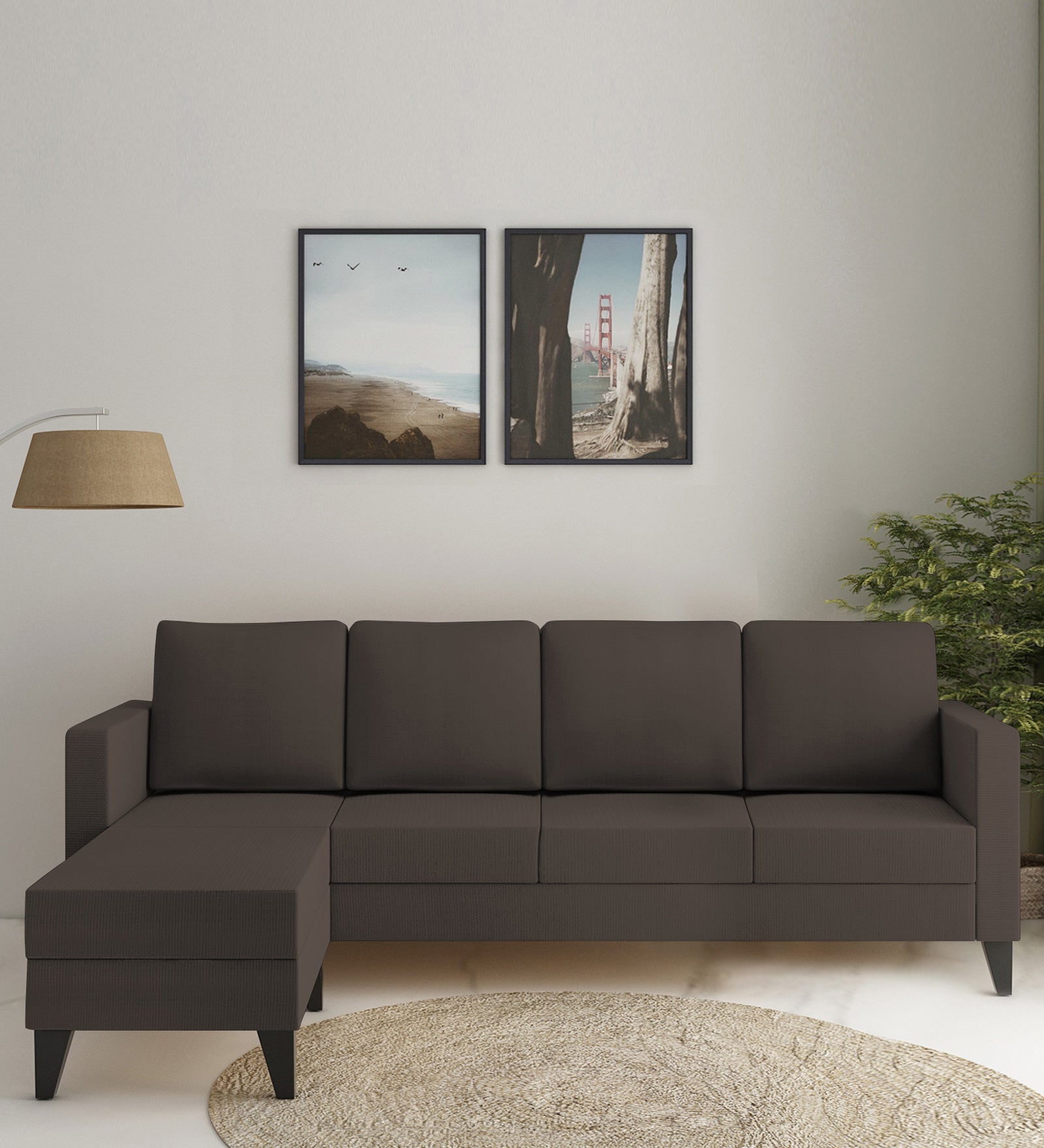 Nori Fabric RHS Sectional Sofa (3 + Lounger) In Caspa Brown Colour