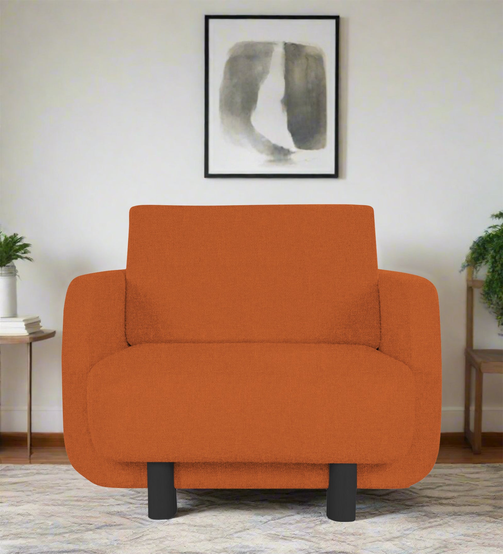 Amara Fabric 1 Seater Sofa In Vivid Orange Colour