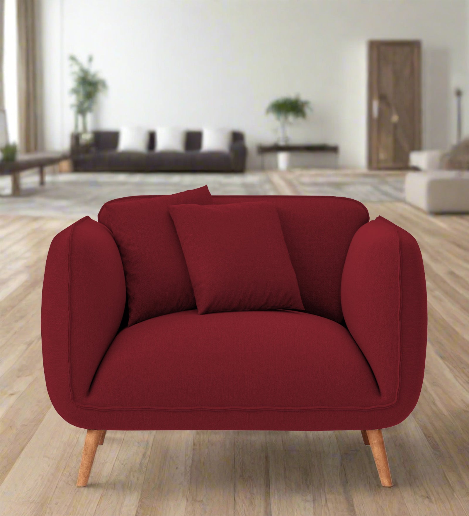 Zia Fabric 1 Seater Sofa In Chilli Red Colour