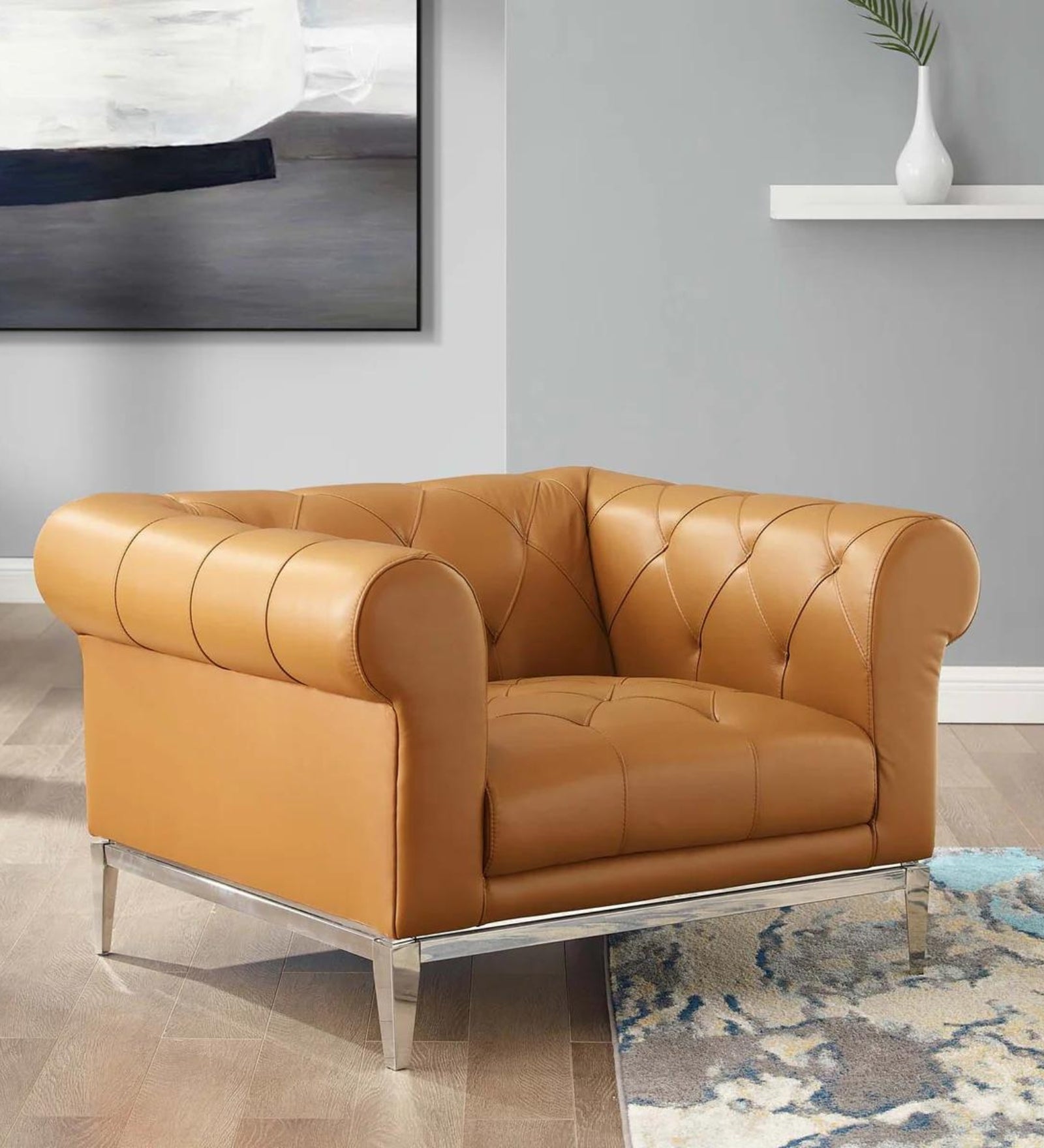 Mickey Leatherette 1 Seater Sofa in Royal Orange Colour