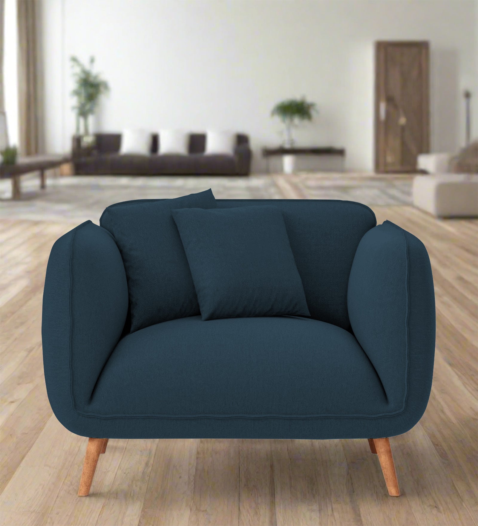 Zia Fabric 1 Seater Sofa In Cool Blue Colour