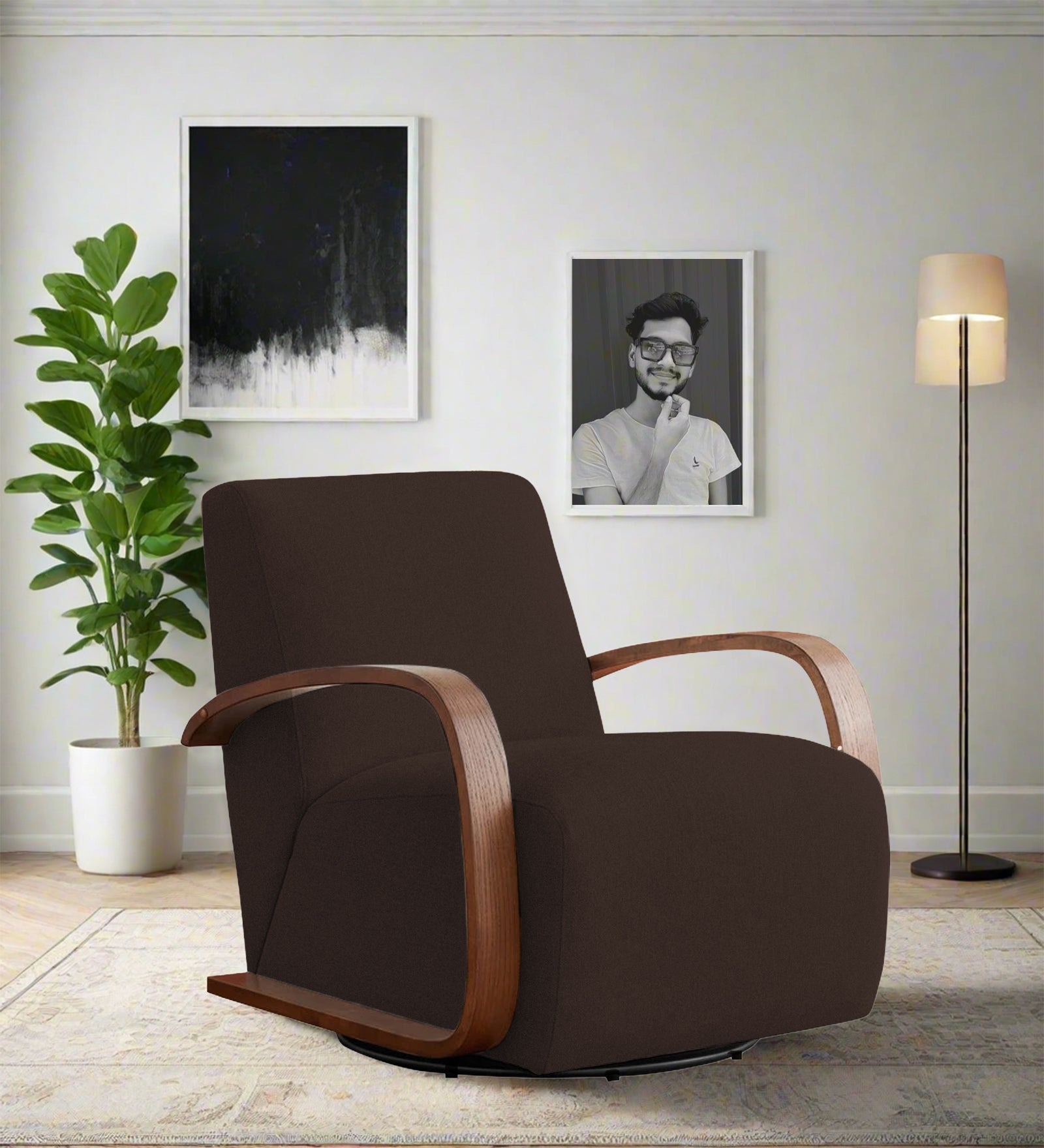 Balma Fabric Swivel Chair in Coffee Brown Colour