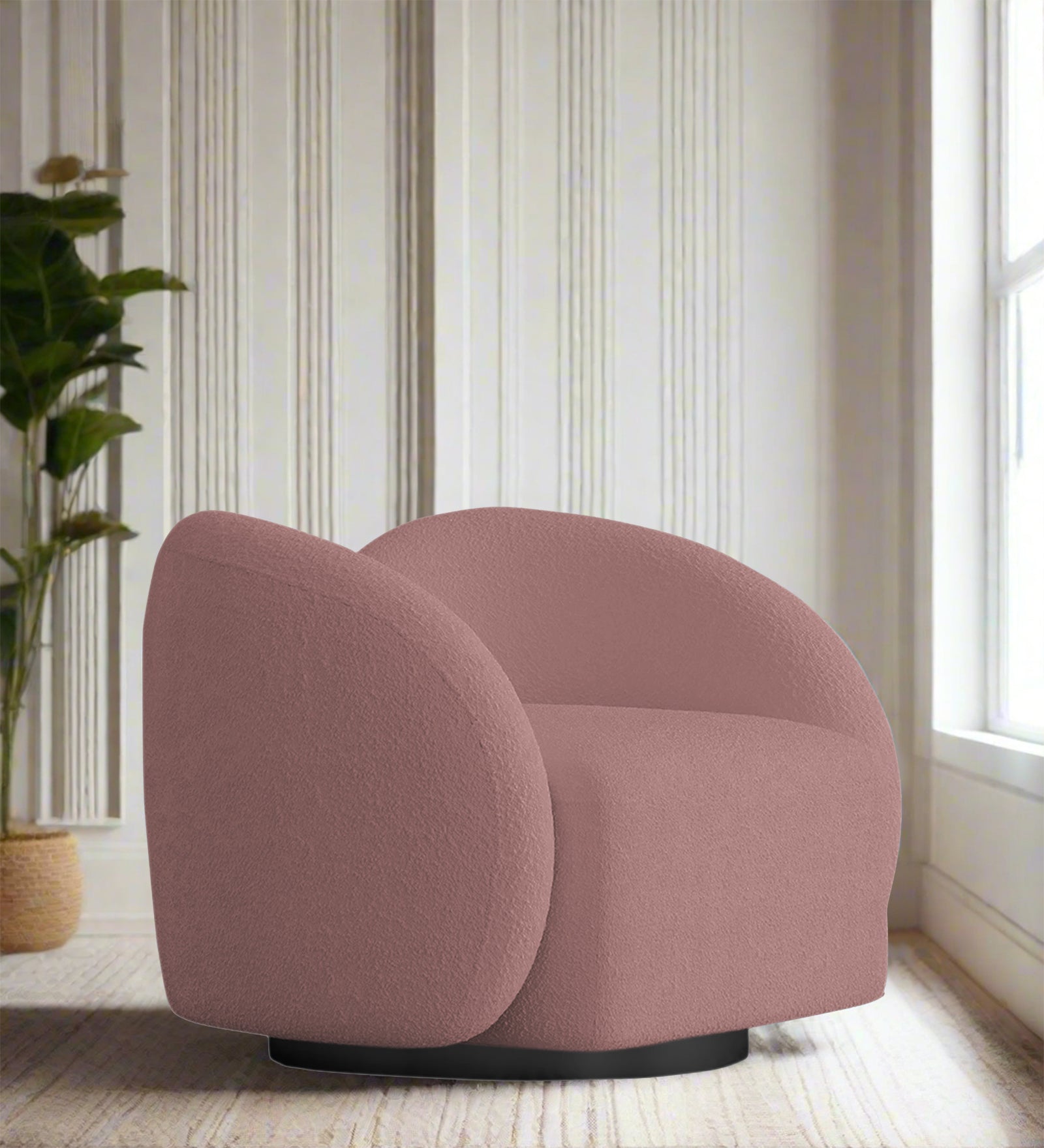 Miles Boucle Fabric Swivel Chair in Rose Pink Colour