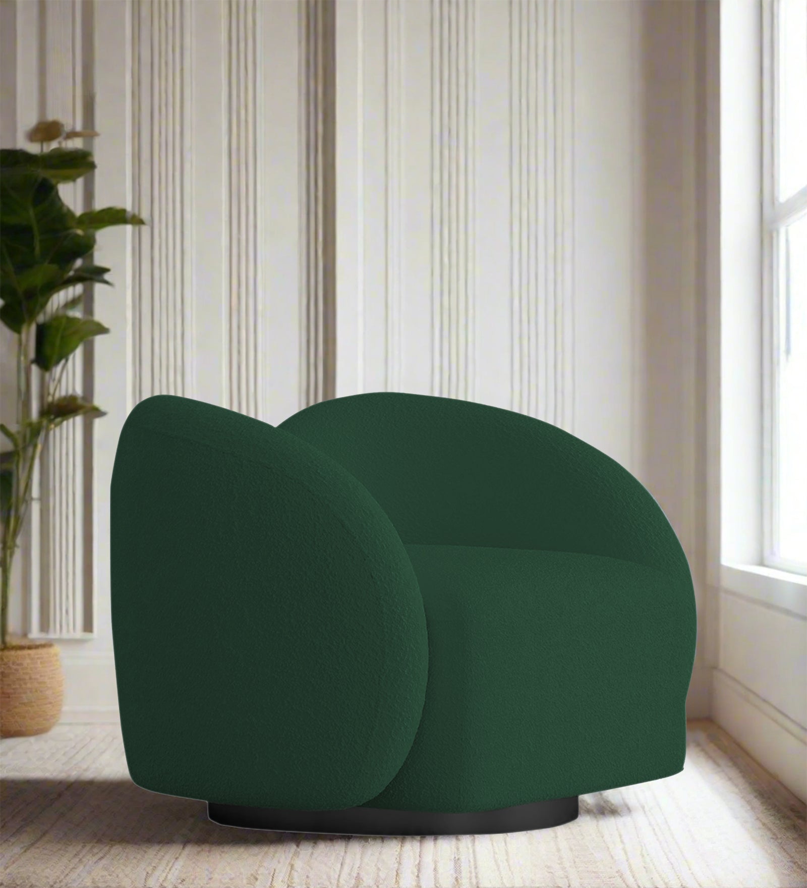 Miles Boucle Fabric Swivel Chair in Hunter Green Colour