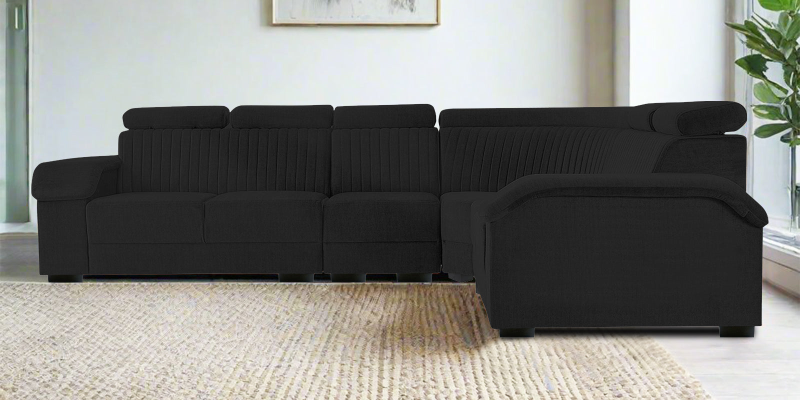 Draco Fabric 6 Seater Corner Sofa In Zed Black Colour - Febonic Living