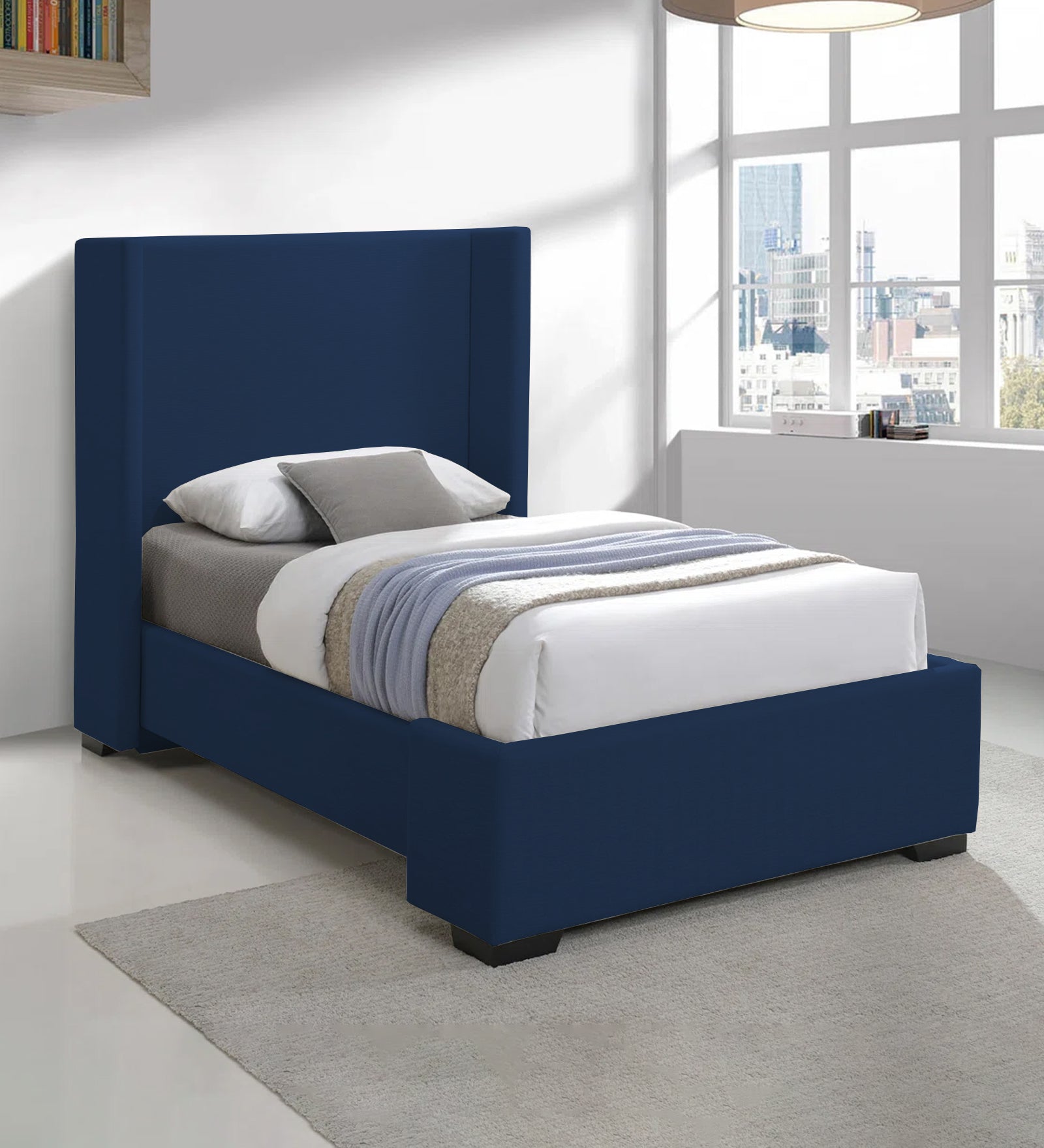 Kirby Fabric Upholstered Single Bed in Royal Blue Colour - Febonic Living