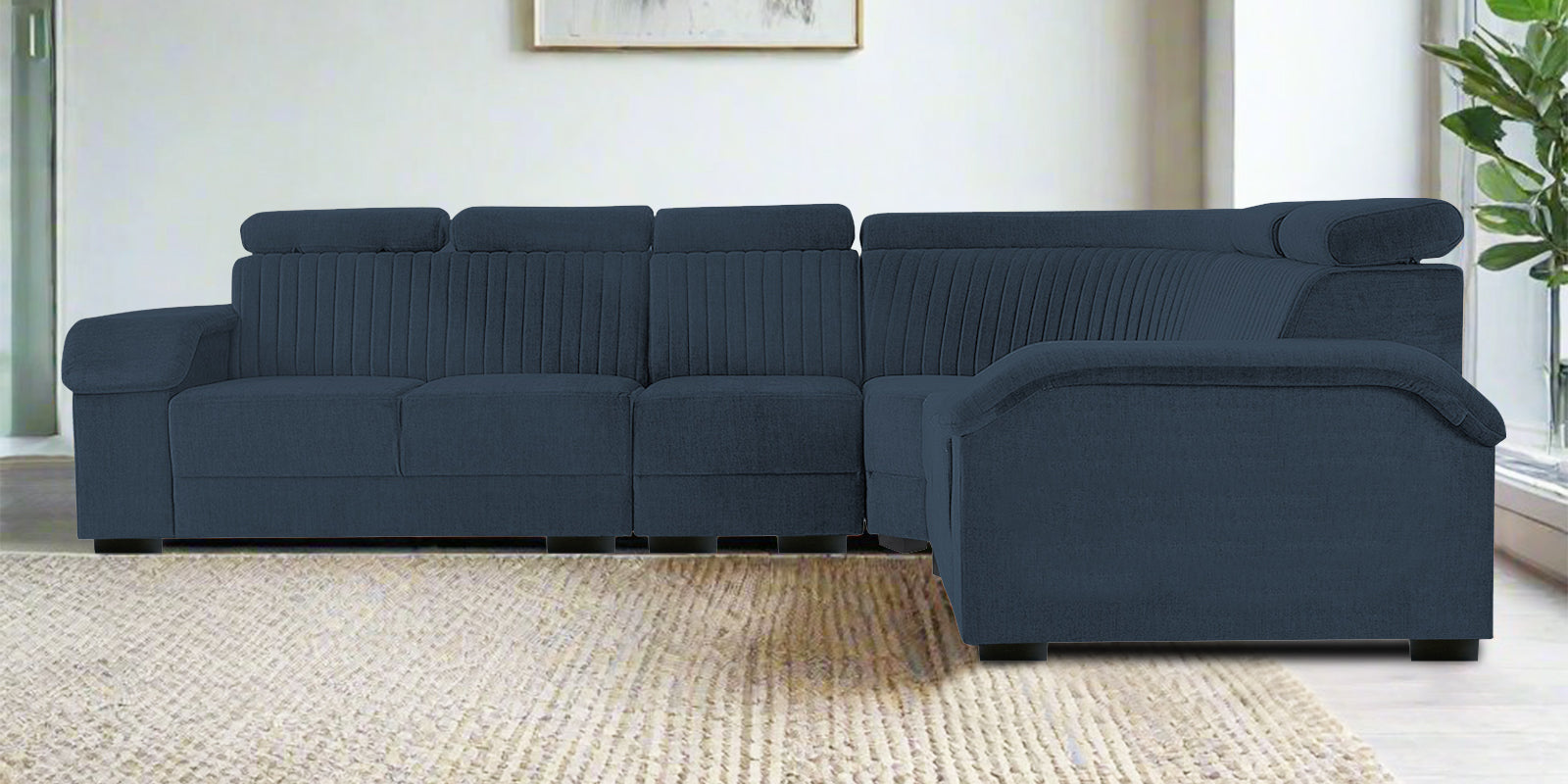Draco Fabric 6 Seater Corner Sofa In Denim Blue Colour - Febonic Living