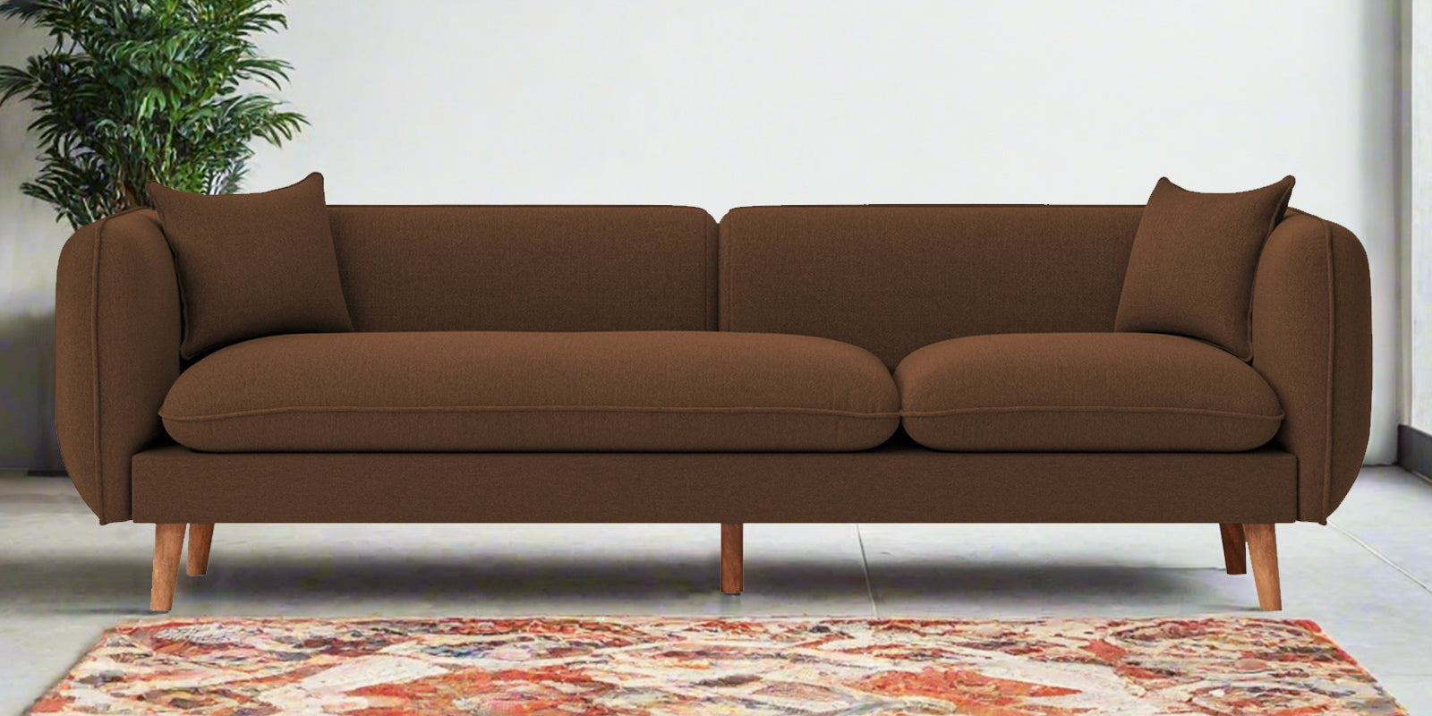 Reva Fabric 3 Seater Sofa In Chestnut Brown Colour