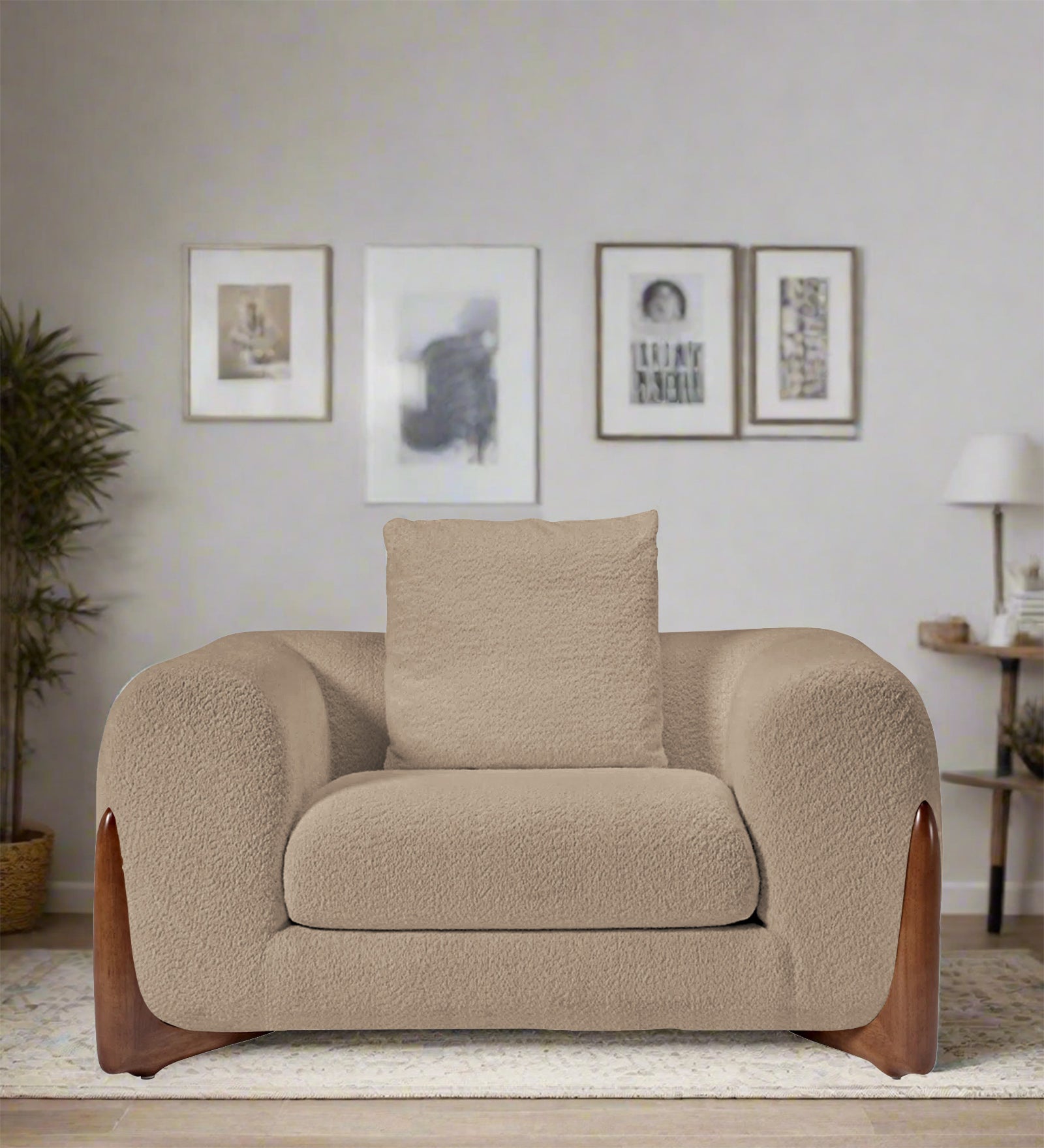 Boko Boucle 1 Seater Sofa In Mushroom Beige   Colour - Febonic Living
