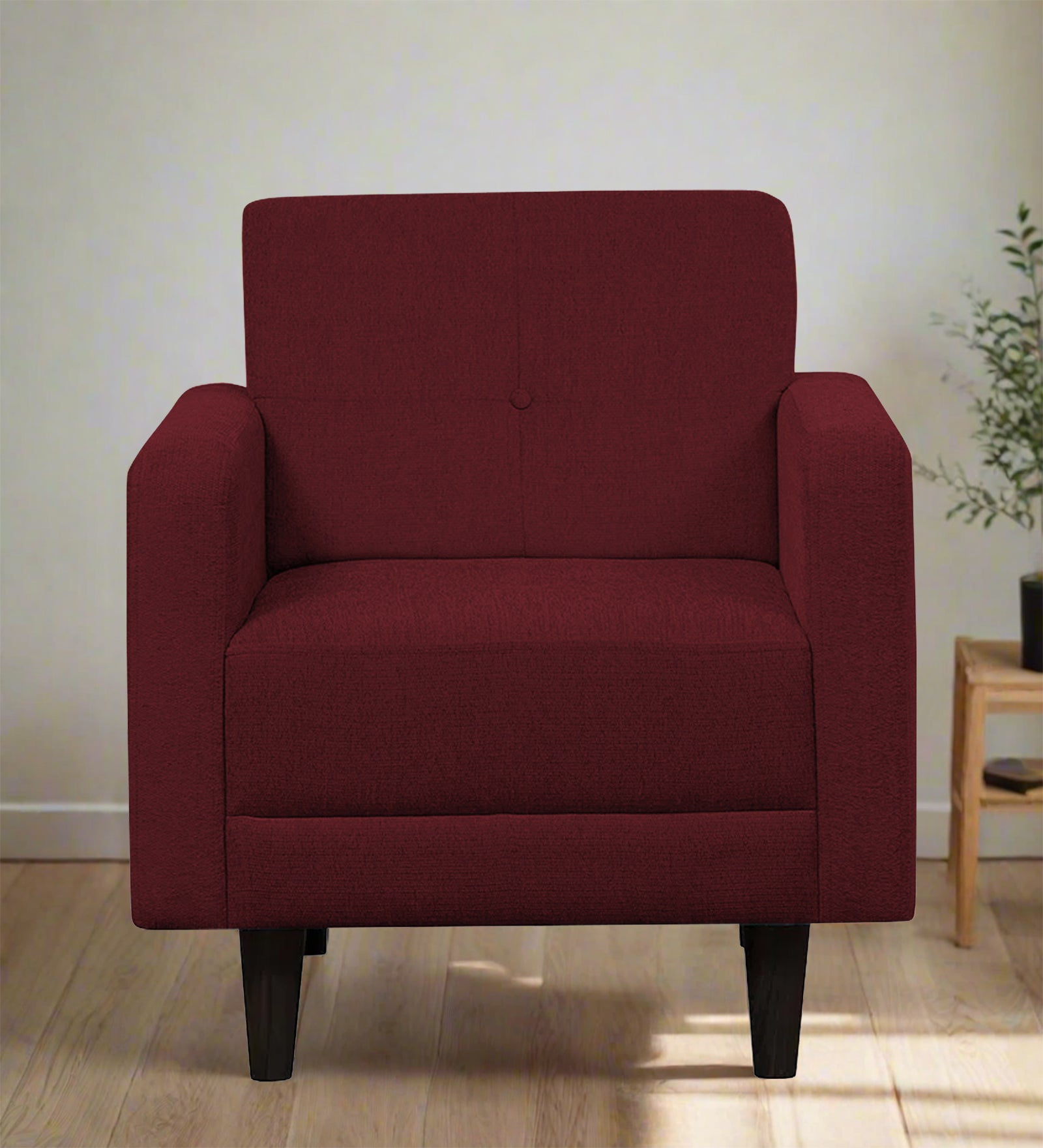 Noha Fabric 1 Seater Sofa in Blood Maroon Colour