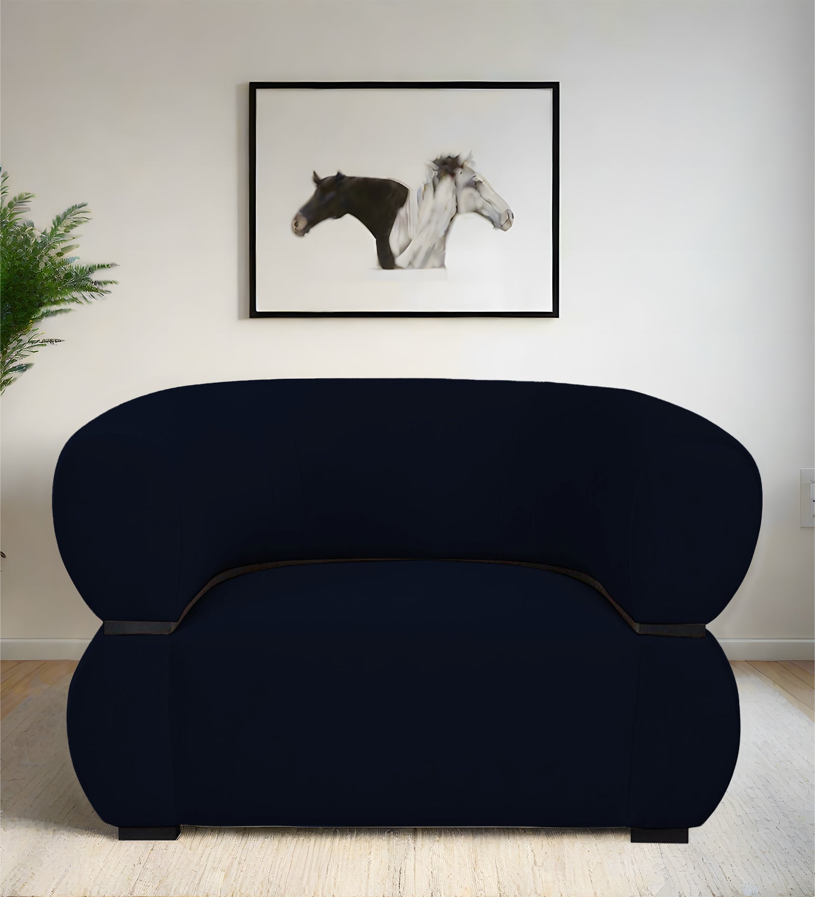 Kula Velvet 1 Seater Sofa In Dark Blue Colour