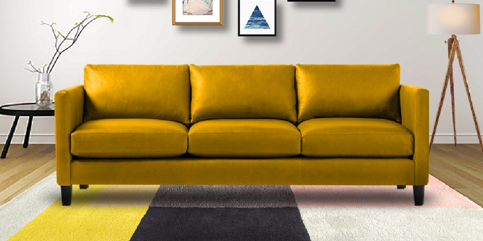 Livi Leatherette 3 Seater Sofa in Lama Yellow Colour