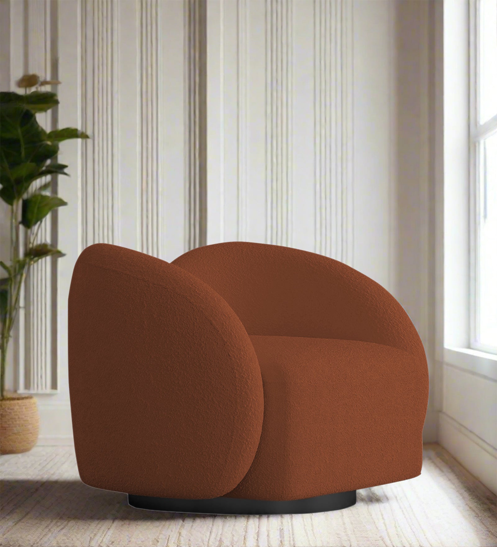 Miles Boucle Fabric Swivel Chair in Rust Orange Colour