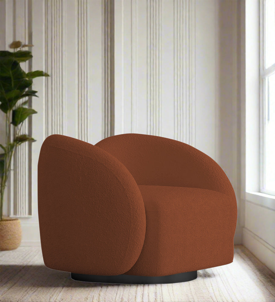 Miles  Swivel Boucle Fabric Chair - Rust Orange by Febonic Living