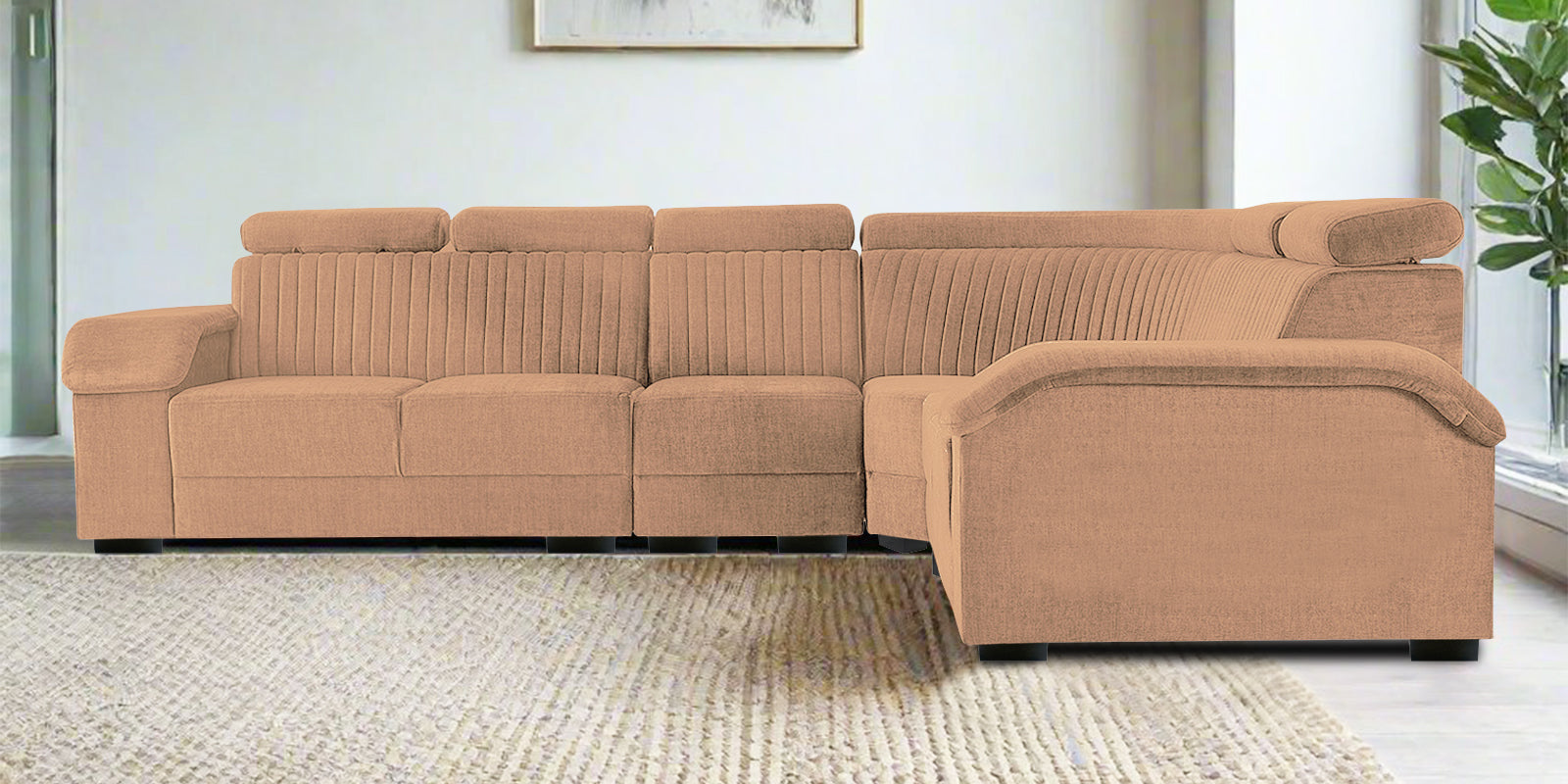 Draco Fabric 6 Seater Corner Sofa In Cosmic Beige Colour - Febonic Living
