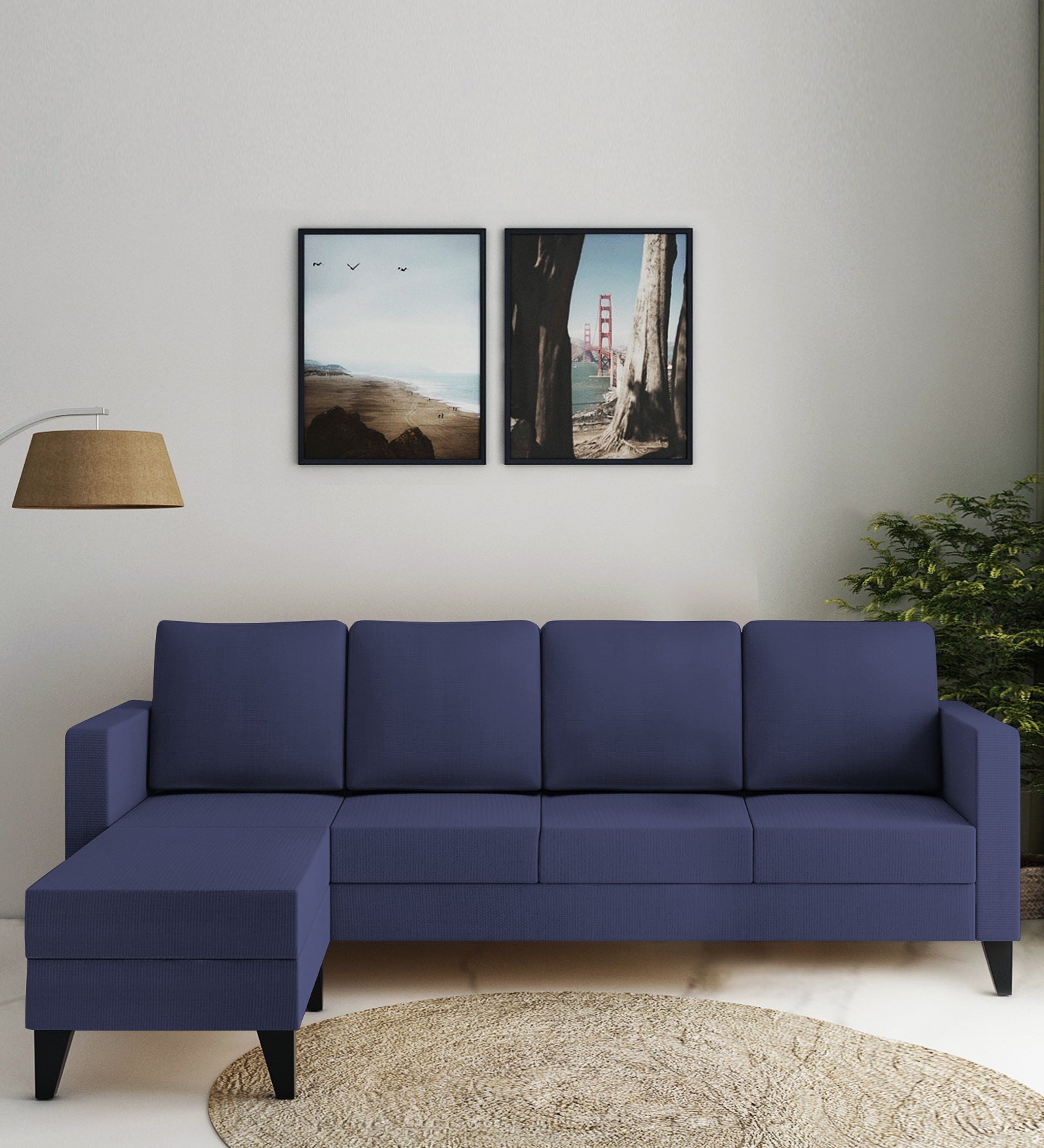 Nori Fabric RHS Sectional Sofa (3 + Lounger) In Slate Blue Colour