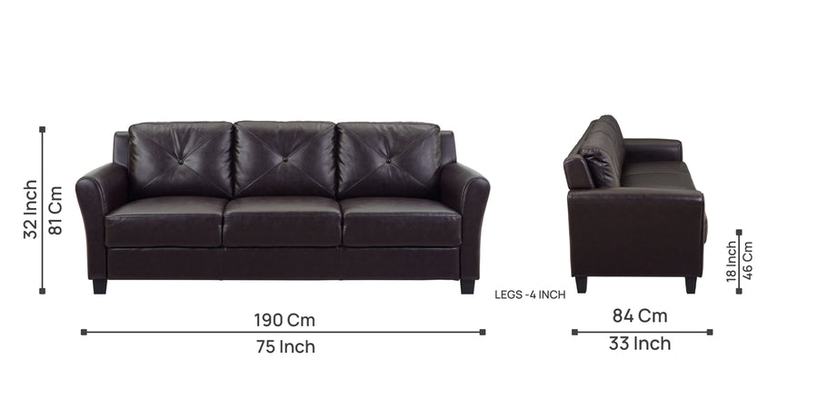 Stanton Leatherette 3 Seater Sofa In Mocha Brown Colour - Febonic Living