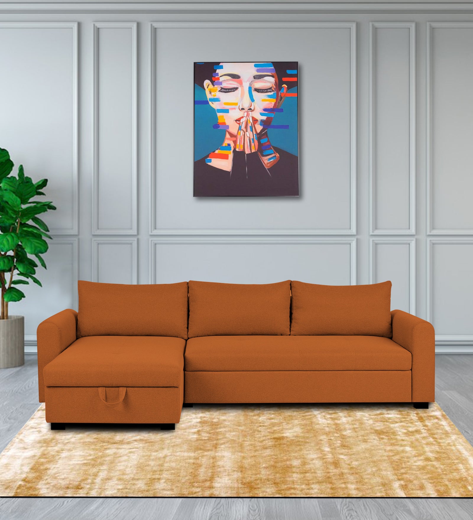 Sigma Fabric RHS Sectional (3+ Lounger) in Vivid Orange Colour