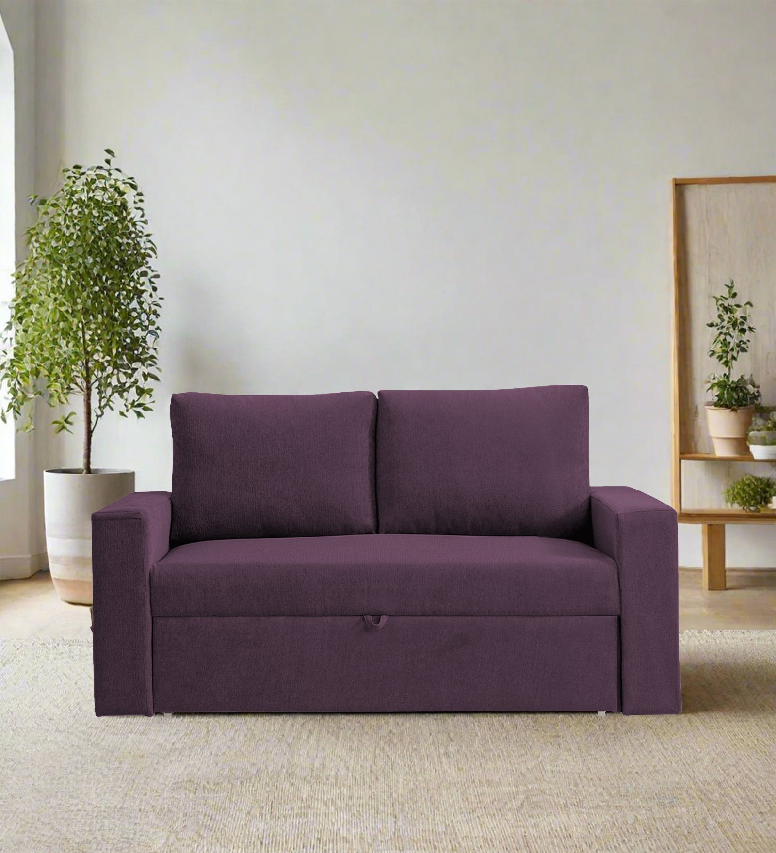 Kara Fabric 2 Seater Pull Out Sofa Cum Bed in Greek Purple Colour