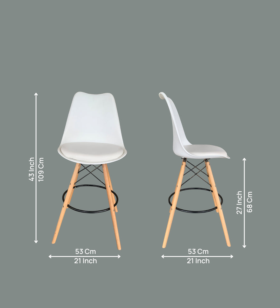 Retro Plastic Bar Chair In Cream White Colour With Leather Finish - Febonic Living