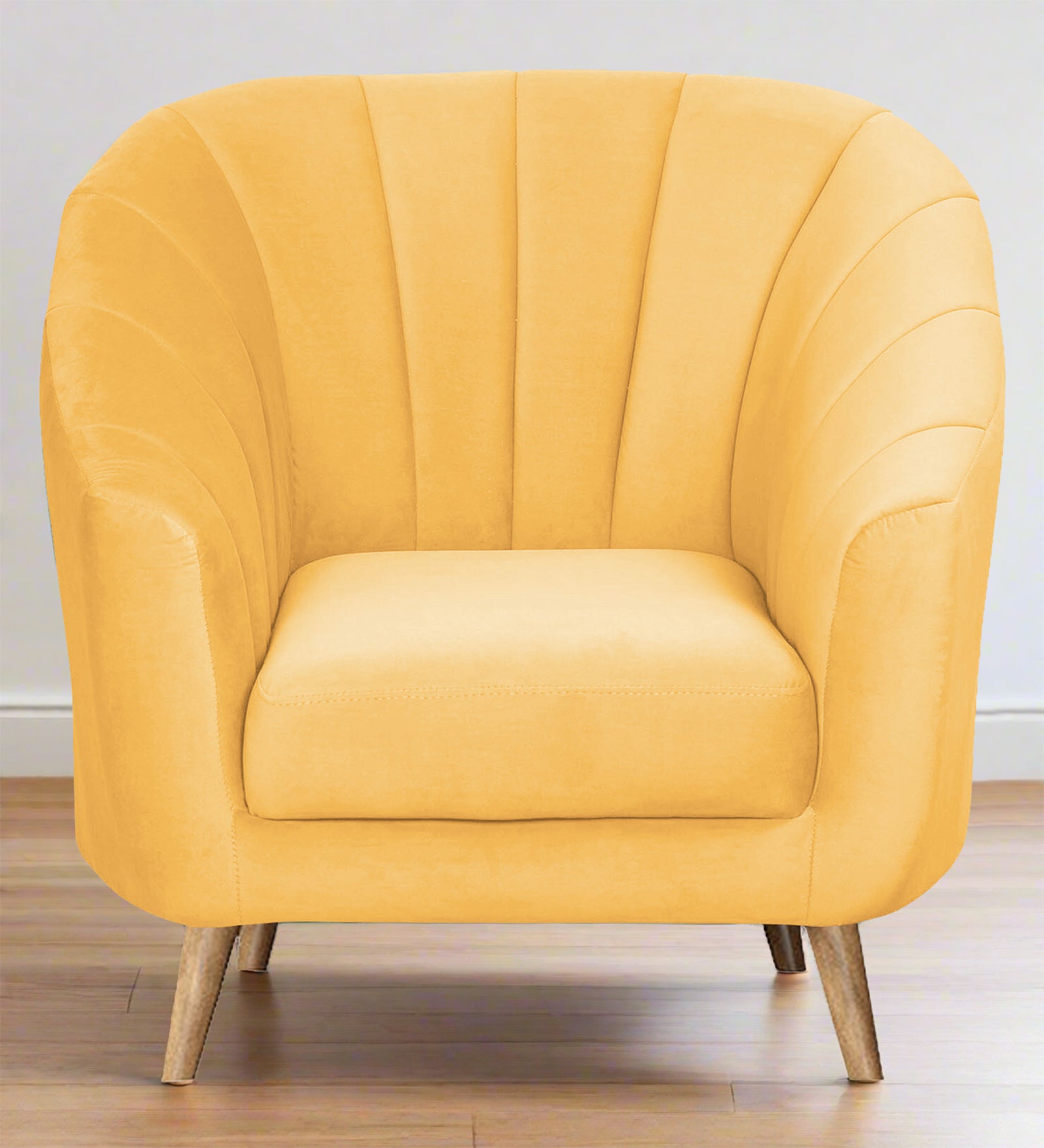 Nancy Velvet 1 Seater Sofa in Turmeric yellow Colour