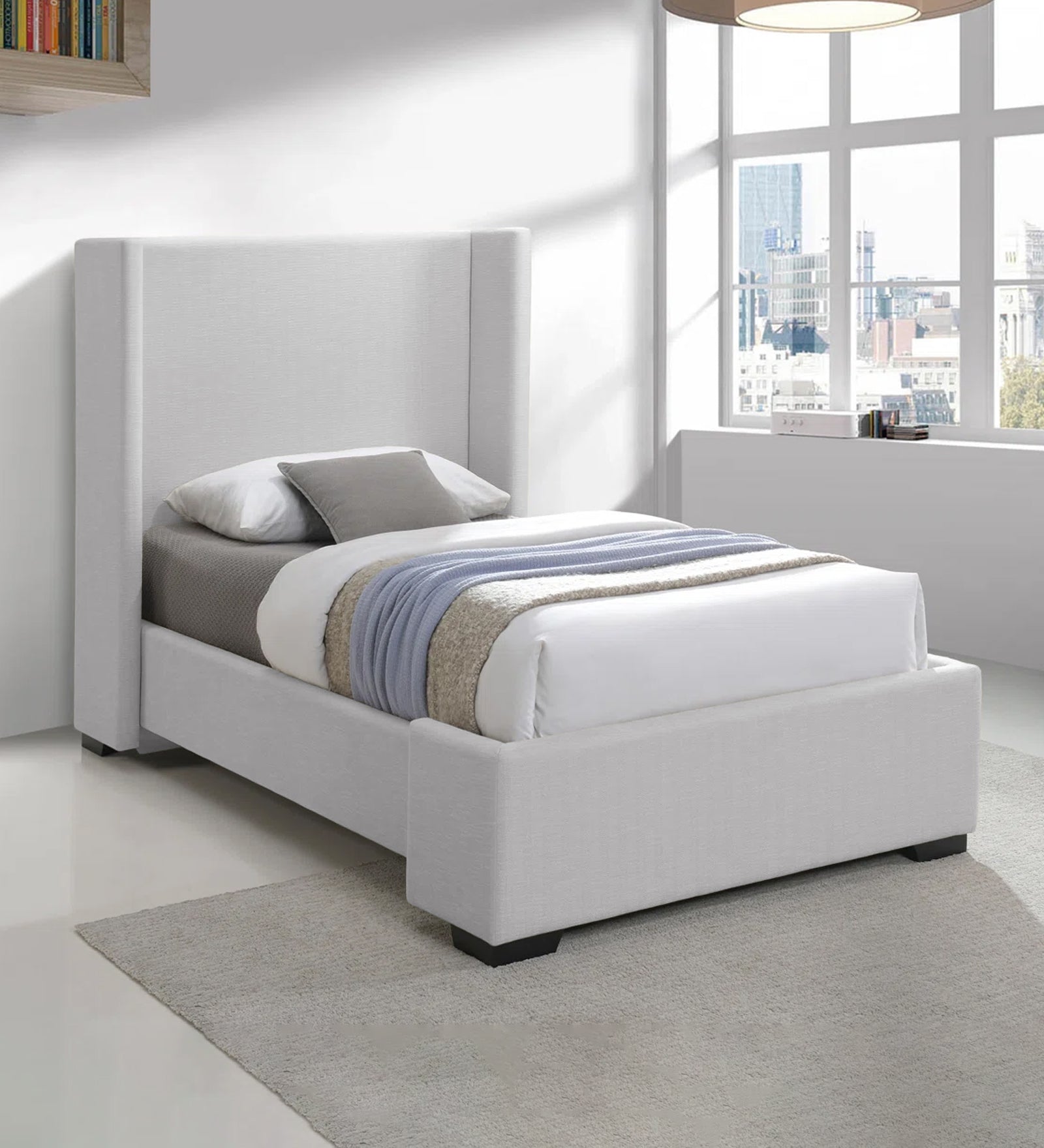 Kirby Fabric Upholstered Single Bed in Lit Grey Colour - Febonic Living