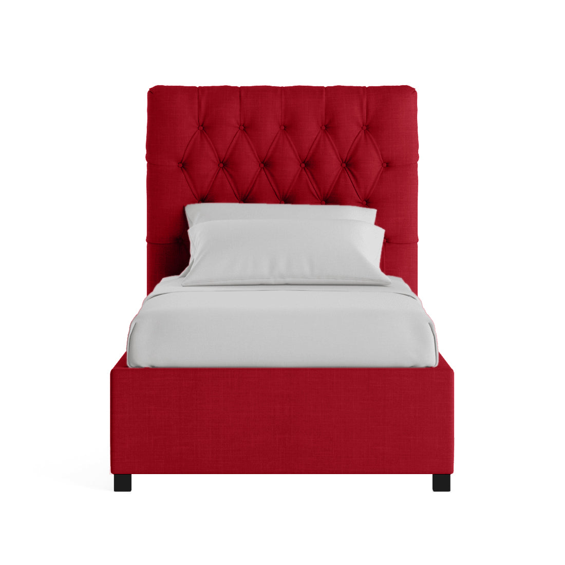 Isko Fabric Upholstered Single Bed in Ruby Red Colour with Box Storage