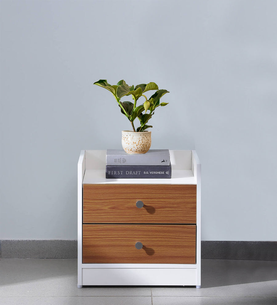Vexa Bedside Table With Drawer in Oral Walnut & Frosty White Finish - Febonic Living