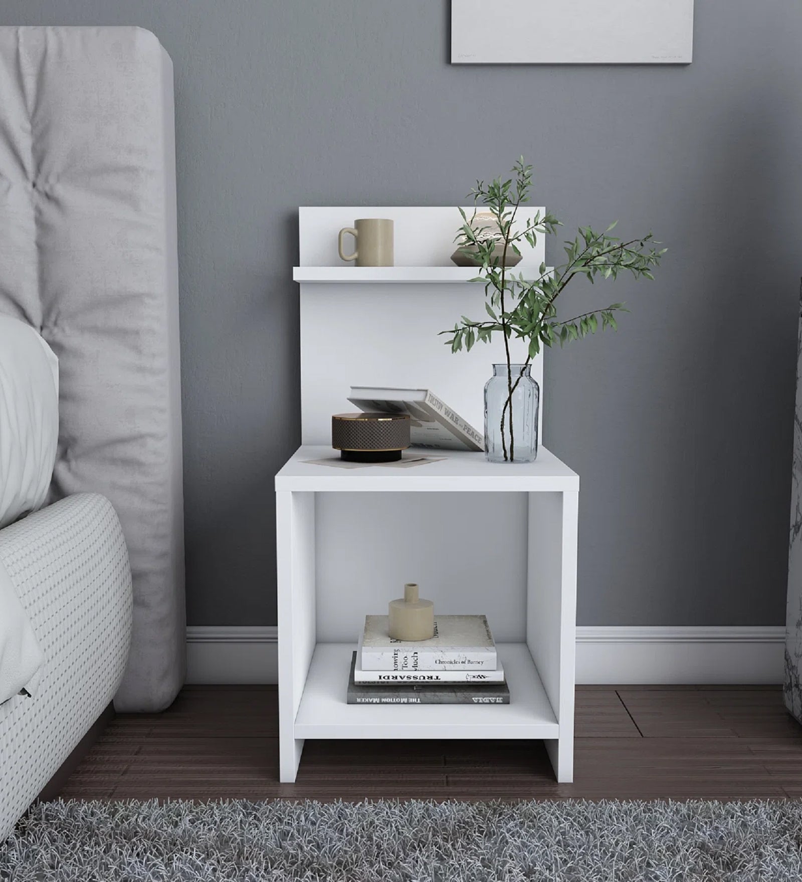 Margo Bedside Table in Frosty White Finish