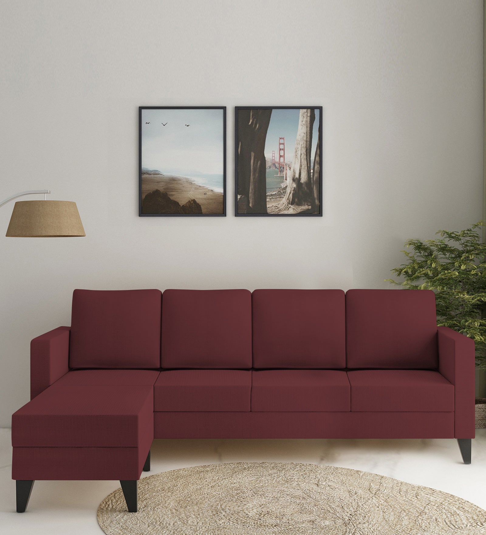 Nori Fabric RHS Sectional Sofa (3 + Lounger) In Blaze Red Colour