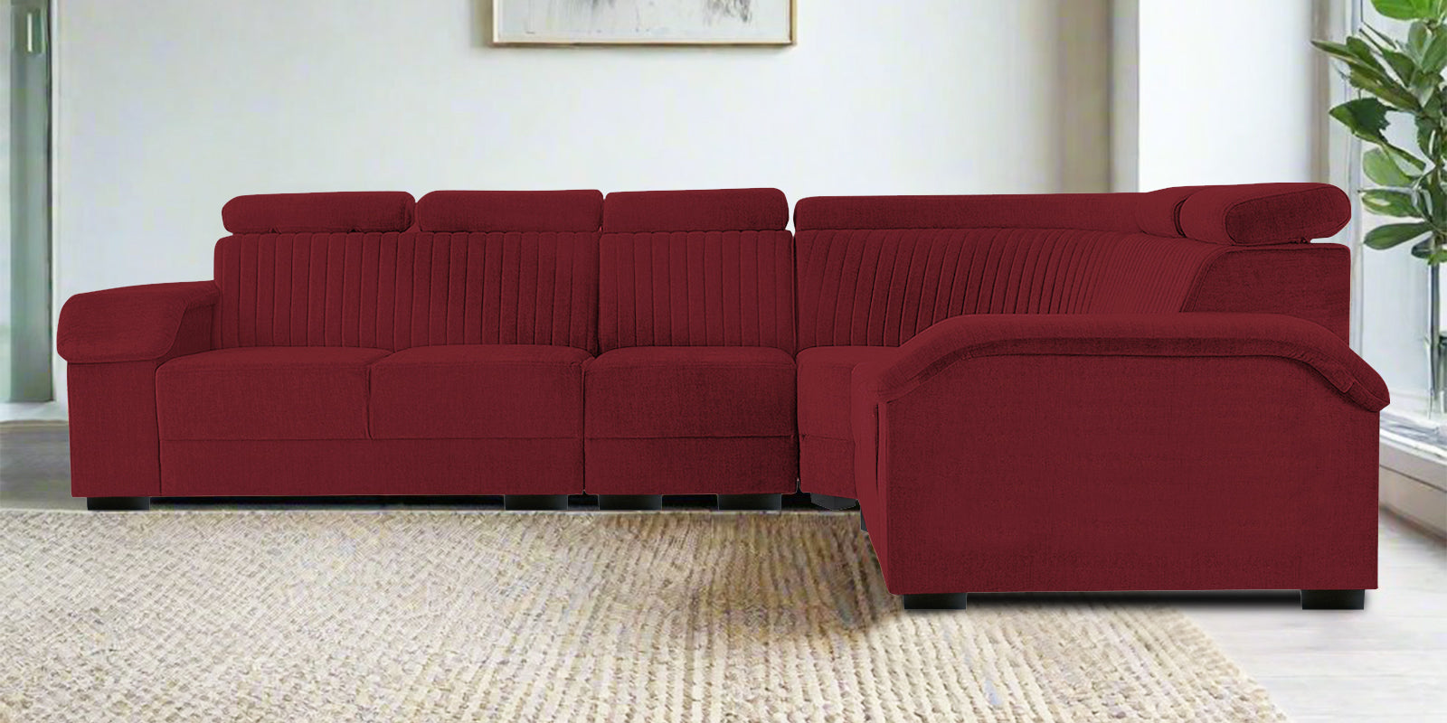 Draco Fabric 6 Seater Corner Sofa In Blood Maroon Colour - Febonic Living