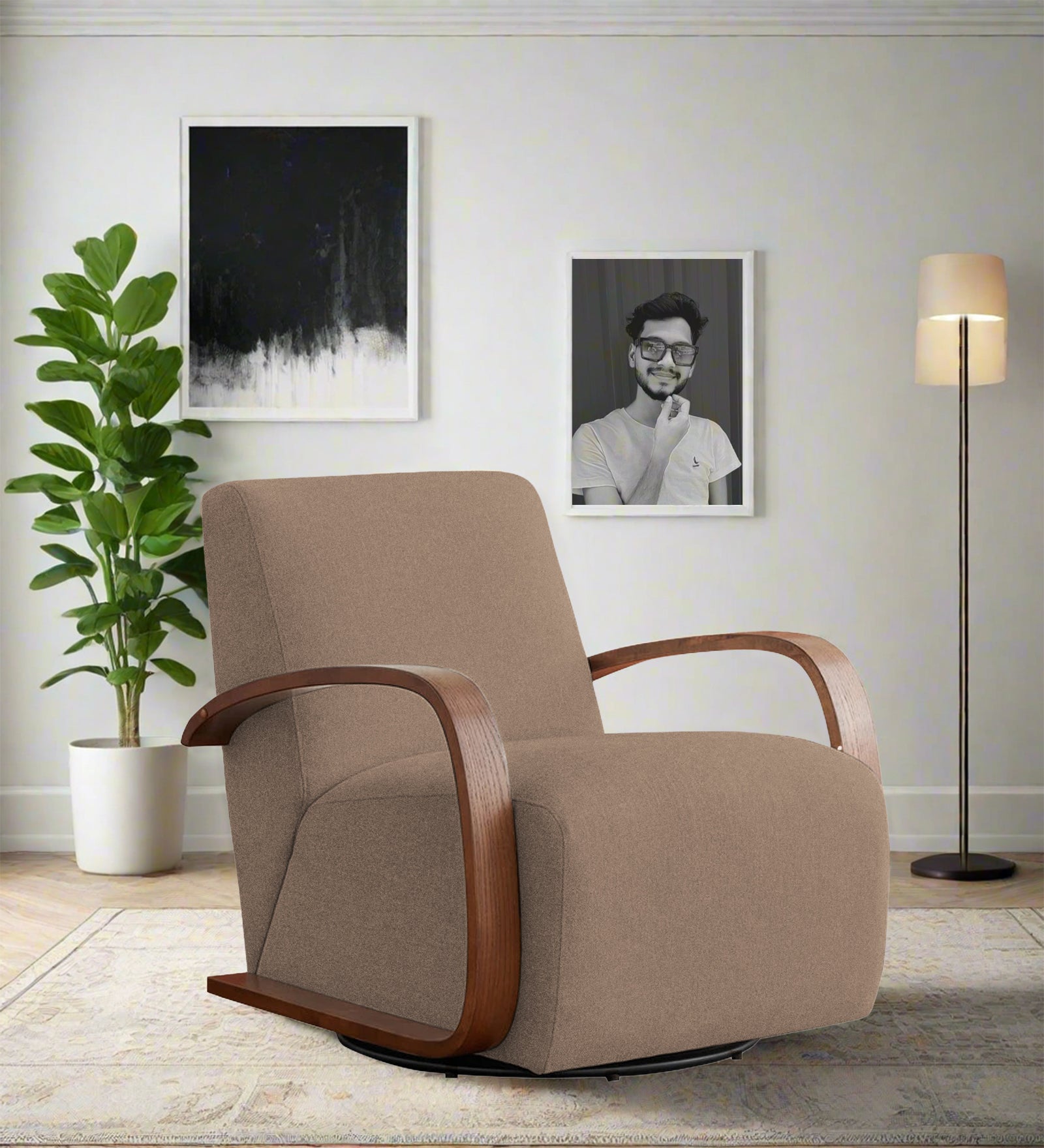 Balma Fabric Swivel Chair in Cookie Beige Colour