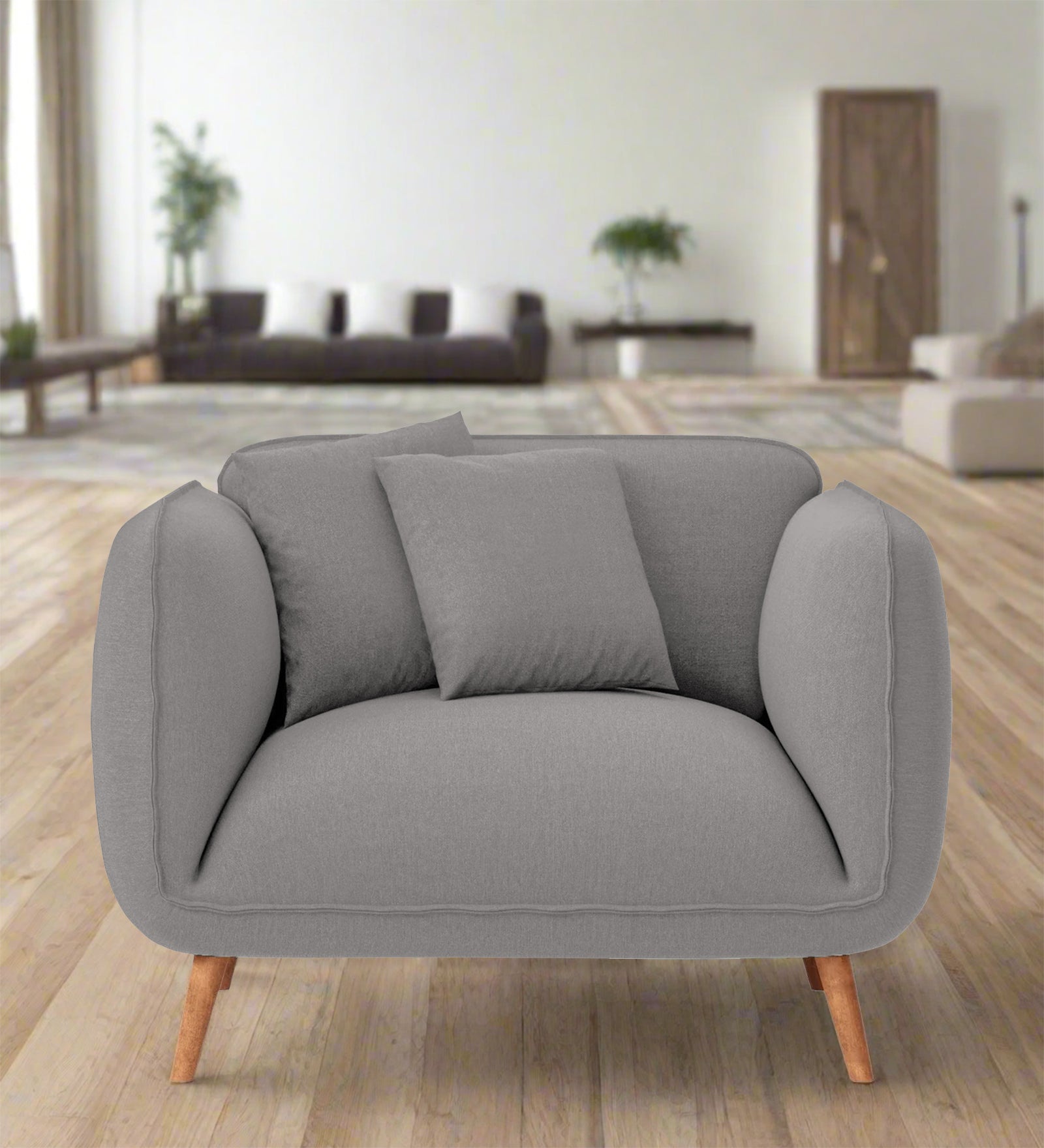 Zia Fabric 1 Seater Sofa In Silver Grey Colour