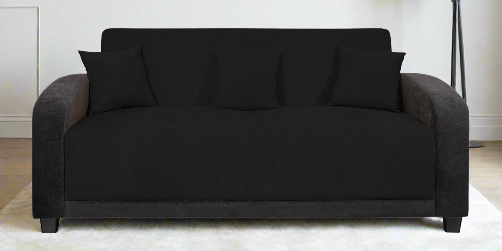 Alex Fabric 3 Seater Sofa In Zed Black Colour