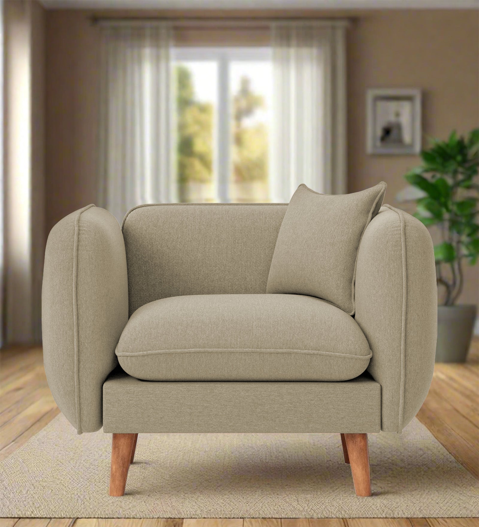 Reva Fabric 1 Seater Sofa In  Honey Beige Colour - Febonic Living