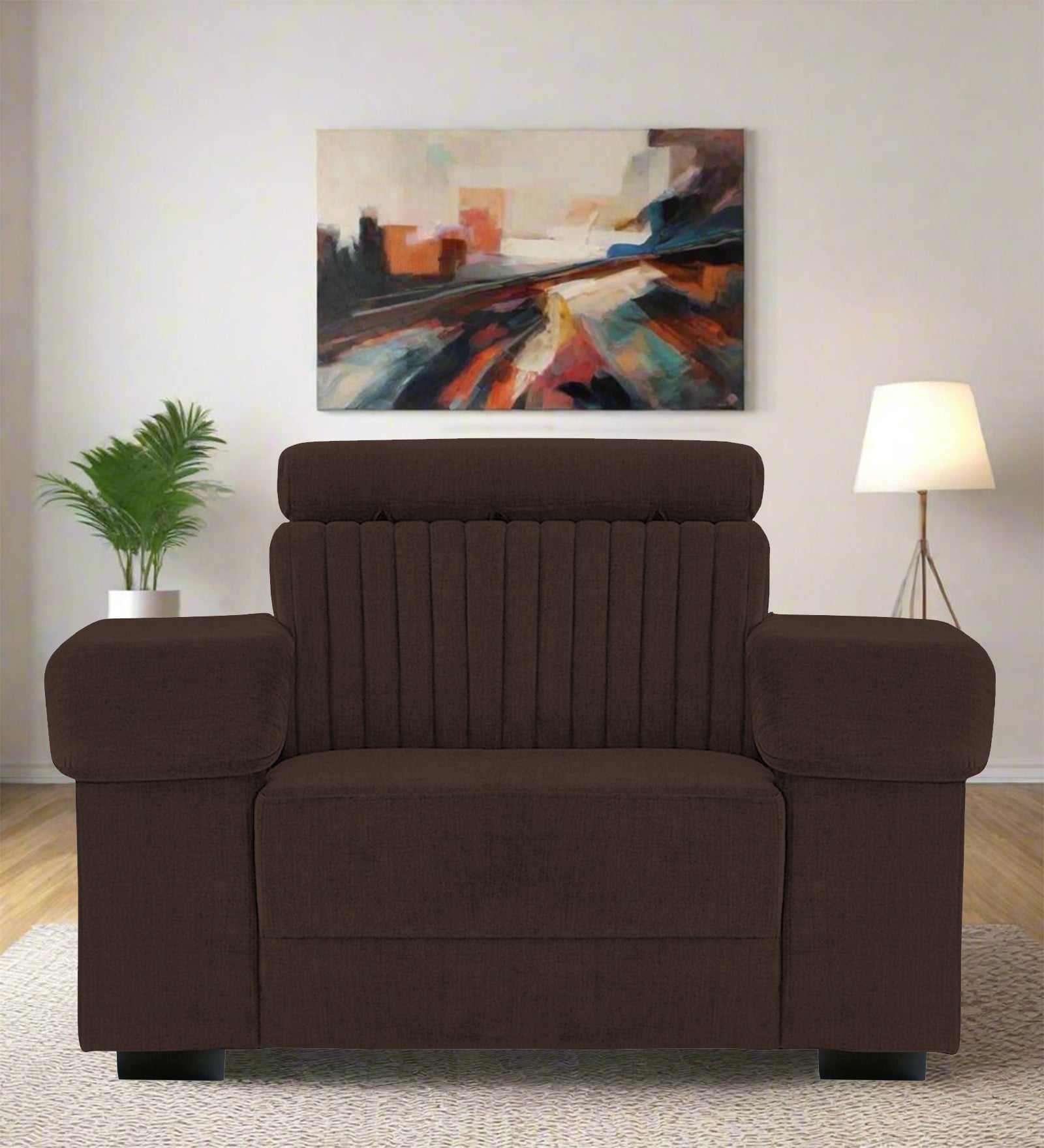 Draco Fabric 1 Seater Sofa In Coffee Brown Colour