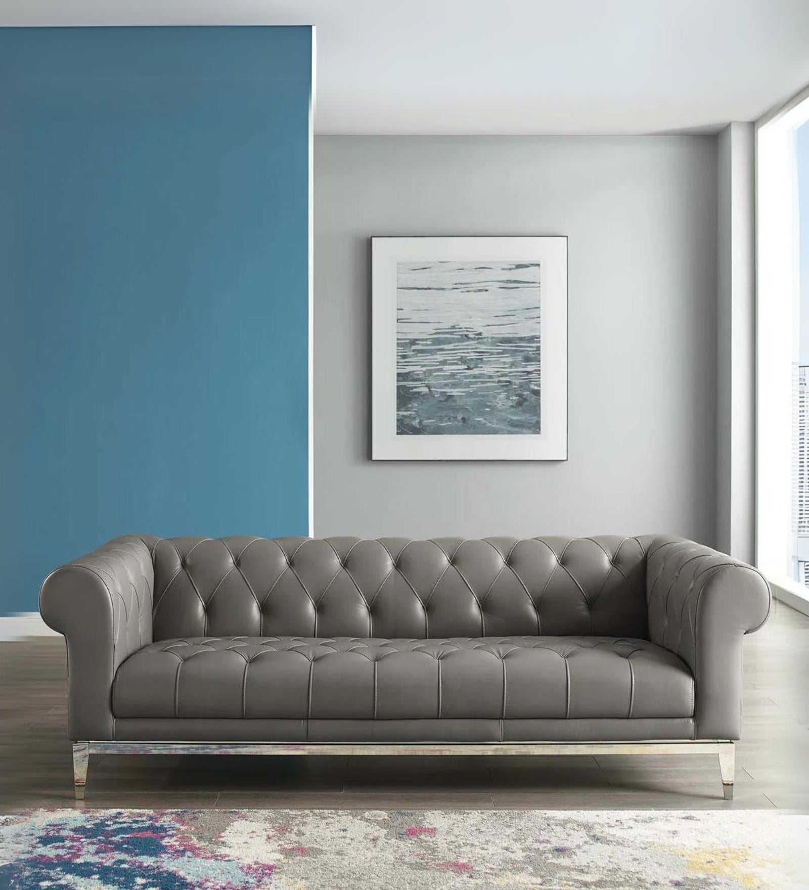 Mickey Leatherette 3 Seater Sofa in Light Grey Colour