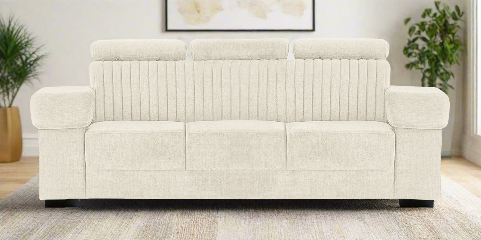 Draco Fabric 3 Seater Sofa In Ivory Cream Colour - Febonic Living