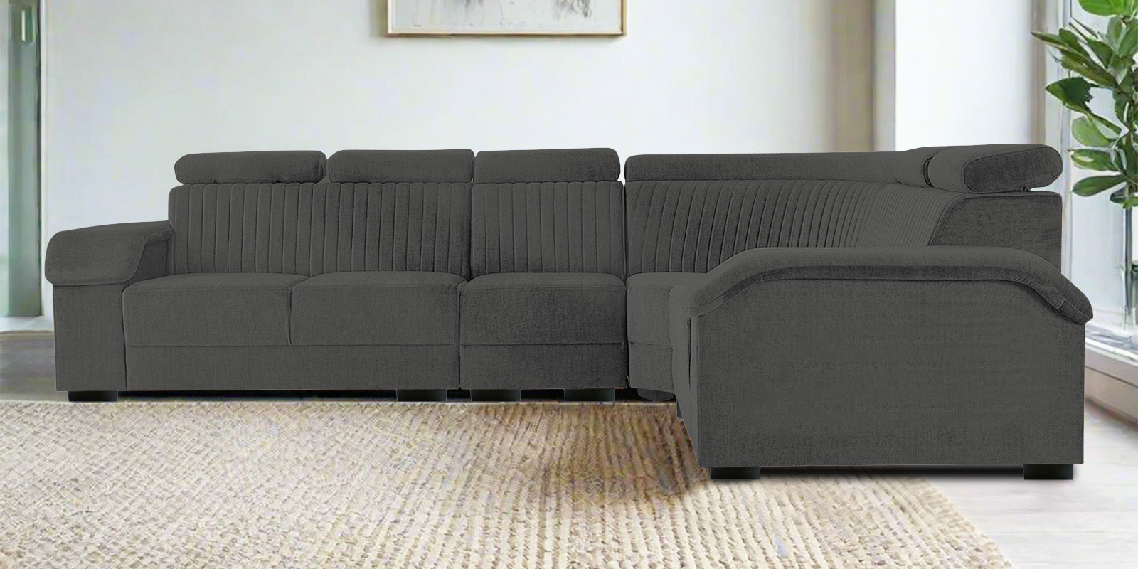 Draco Fabric 6 Seater Corner Sofa In Charcoal Grey Colour - Febonic Living