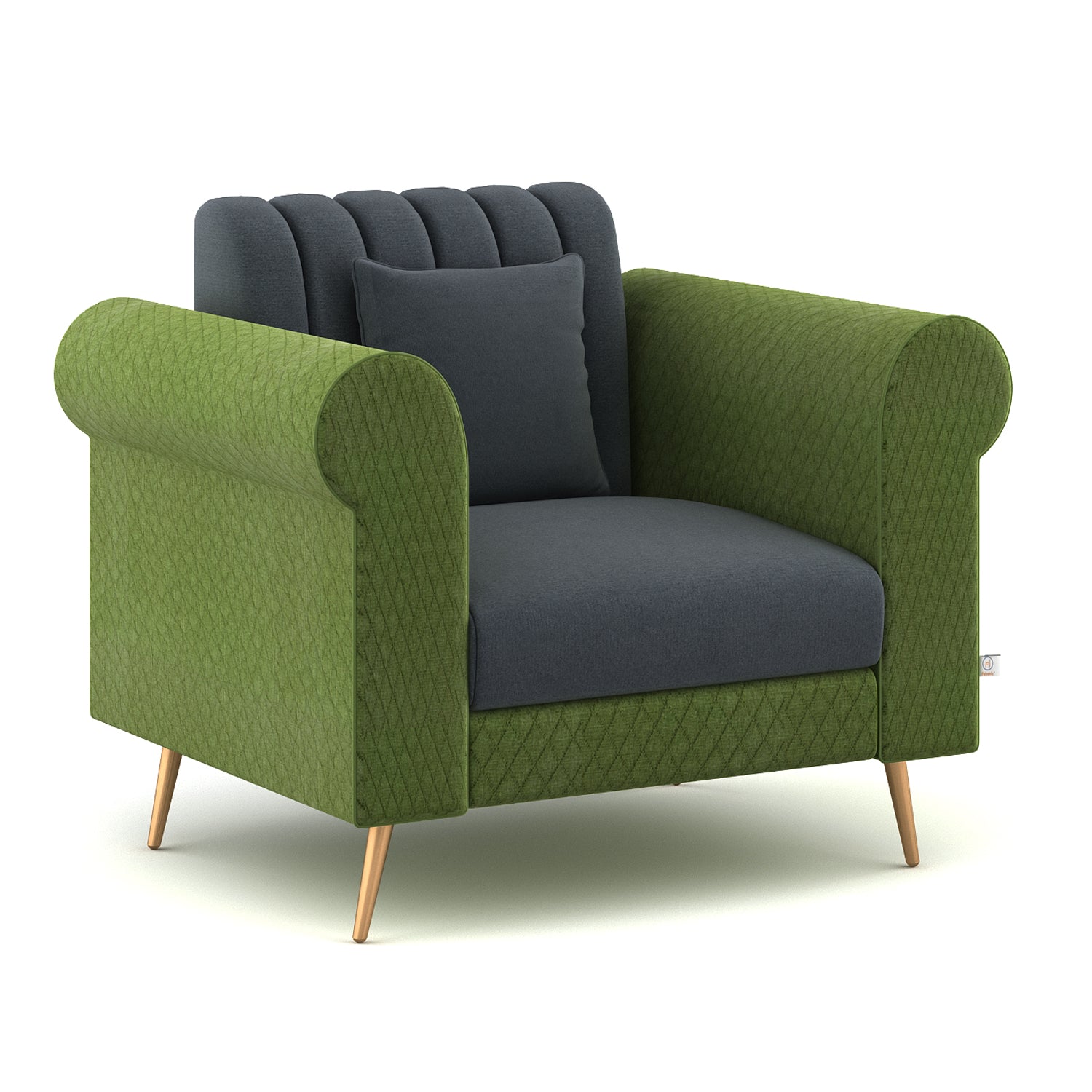 Fidel Fabric 1 Seater Sofa In Olive Green and Charcoal Grey Colour