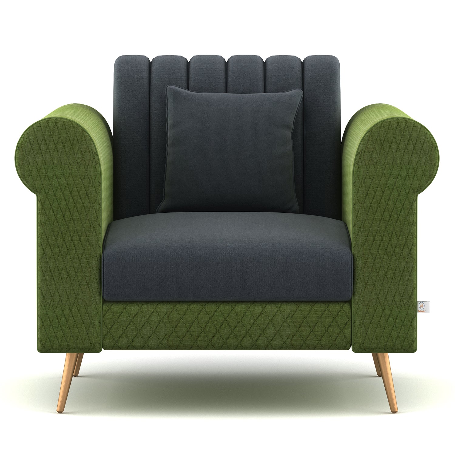 Fidel Fabric 1 Seater Sofa In Olive Green and Charcoal Grey Colour