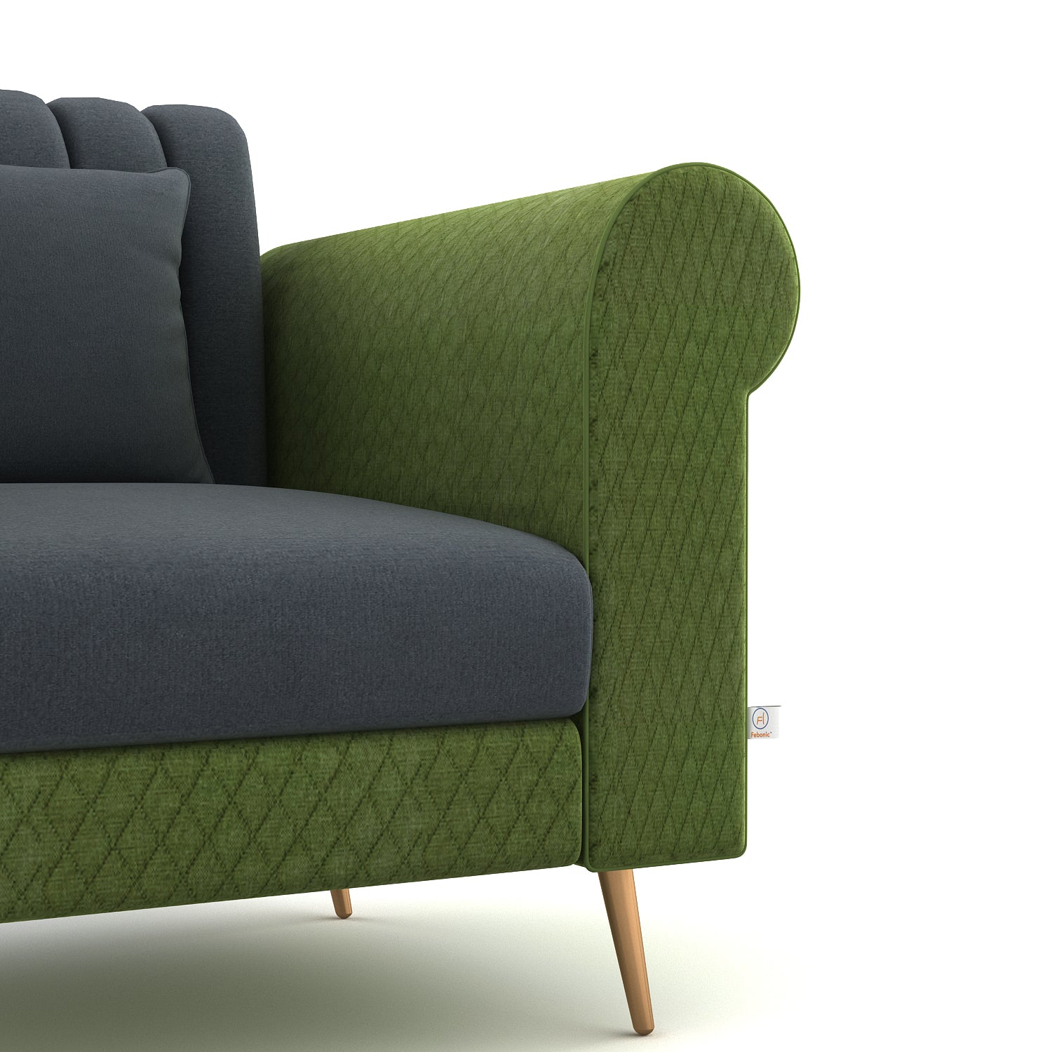 Fidel Fabric 1 Seater Sofa In Olive Green and Charcoal Grey Colour