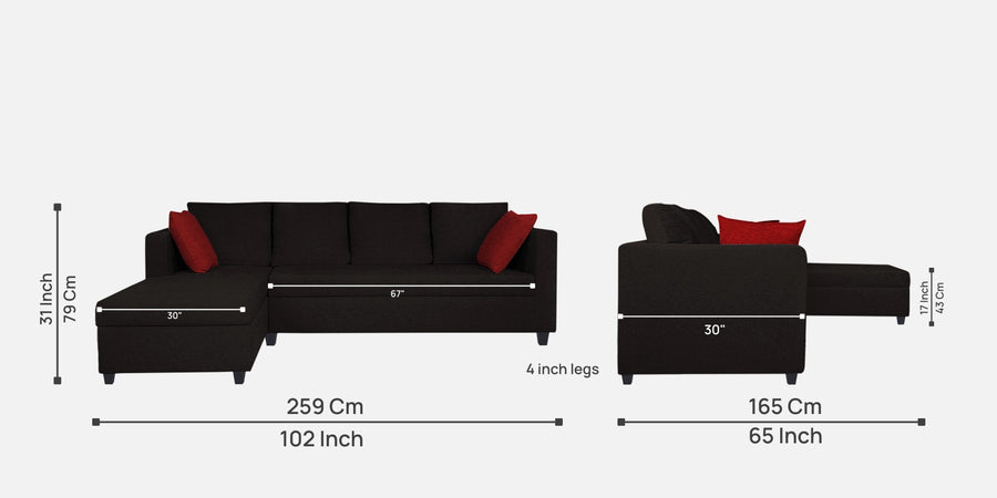 Nebula Fabric Rhs Sectional Sofa 3 Lounger In Cara Brown Colour - Febonic Living