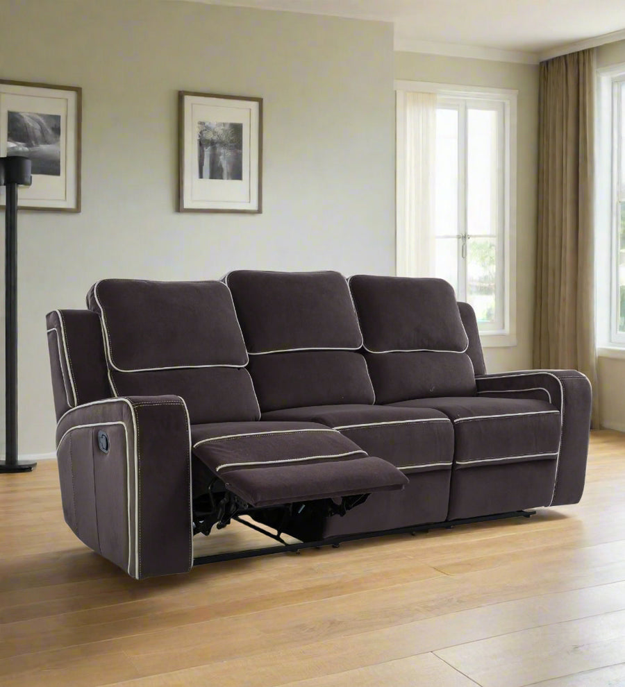 Wave  3 Seater Motorized Velvet Recliner - Mocha Brown by Febonic Living