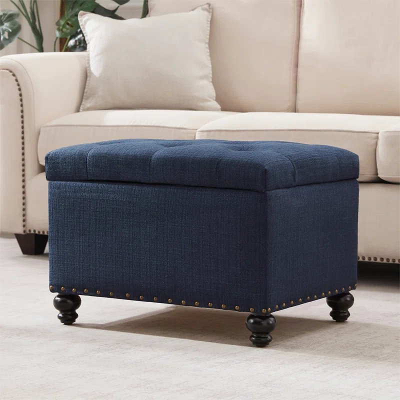 Handy Fabric Ottoman In Denim Blue Colour With Storage - Febonic Living