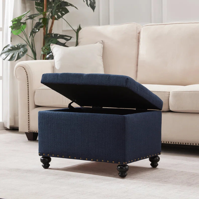 Handy Fabric Ottoman In Denim Blue Colour With Storage - Febonic Living